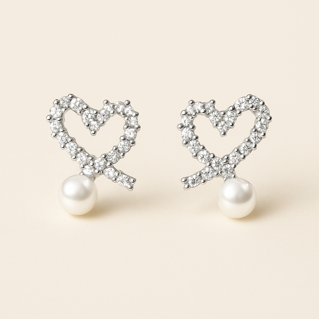 PEARL Heart Earrings with Zirconia