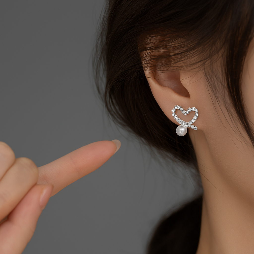 PEARL Heart Earrings with Zirconia