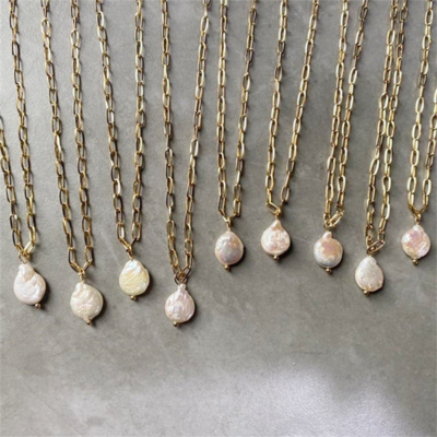 KOS Gouden Paperclip Ketting met Parel